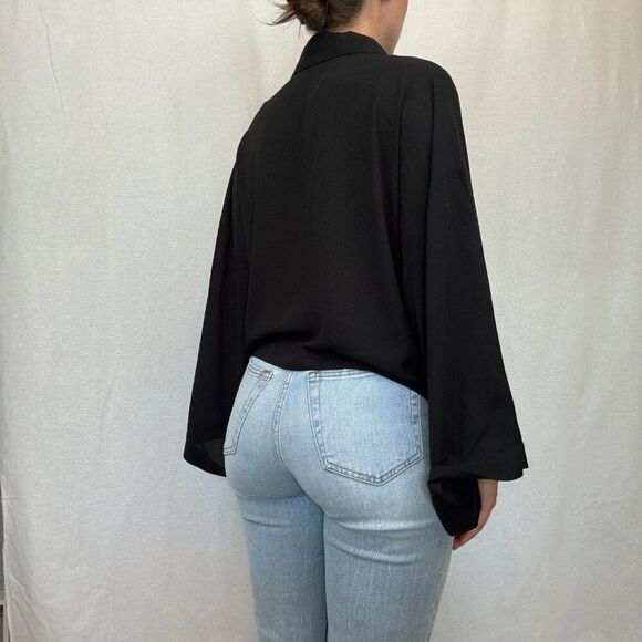 NWT Tahari Black Collared Button Up Blouse Top - Picture 4 of 14